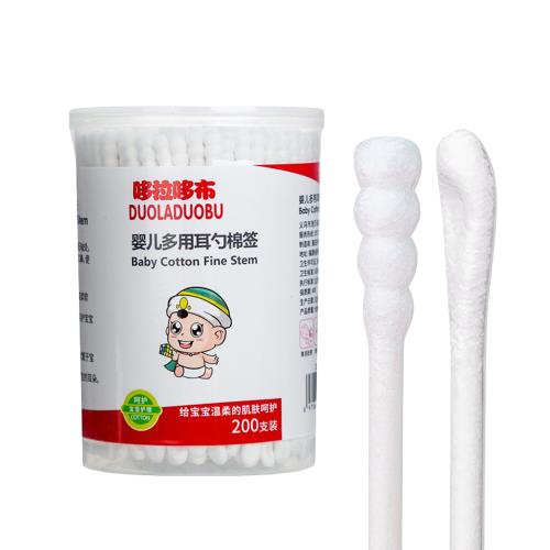 Colorland-2罐400入-新生兒棉花棒 耳勺螺紋掏耳朵專用 雙頭兩用清潔棉棒