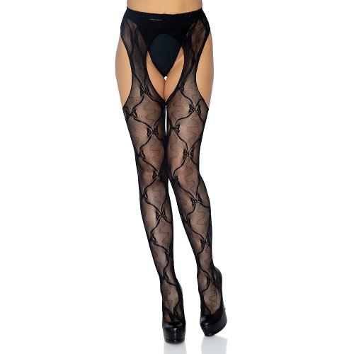 美國Leg Avenue 蕾格愛妞 黑色仿吊襪帶  連綿不絕蝴蝶結蕾絲褲襪 1907
