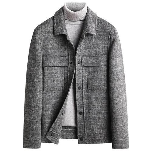【米蘭精品】毛呢外套羊毛夾克-雙面呢格子休閒短款男外套2色74de125