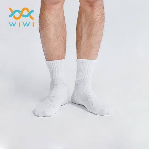 【WIWI】MIT發熱抑菌按摩中筒襪(純淨白 男M-L)