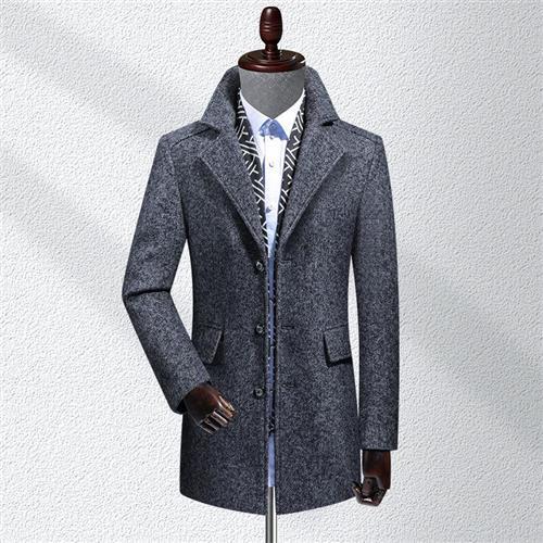 【米蘭精品】毛呢外套羊毛大衣-圍巾領修身加厚中長版男外套2色74de90