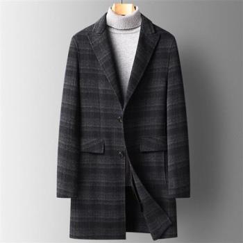 【米蘭精品】毛呢外套羊毛大衣-格紋羽絨內膽中長款男外套74de99