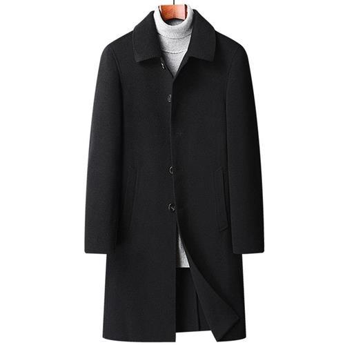 【米蘭精品】毛呢外套羊毛大衣-經典保暖單排扣黑色男外套74de118