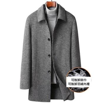【米蘭精品】毛呢外套羊毛大衣-圍巾領羽絨內膽中長版男外套74de135
