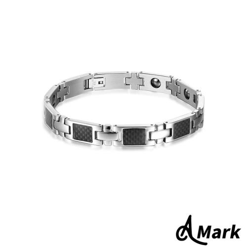 【A MARK】極簡時尚碳纖維能量磁石316L鈦鋼手鍊 黑色