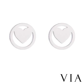 【VIA】符號系列 縷空圓環愛心造型白鋼耳釘 造型耳釘 鋼色