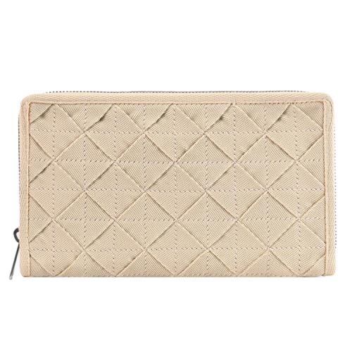 BOTTEGA VENETA 657356 帆布織帶編織寬版手拿包/皮夾.米白