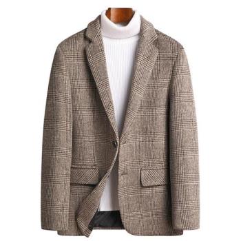 【米蘭精品】毛呢外套羊毛西裝-格紋休閒修身時尚男外套2色74de67