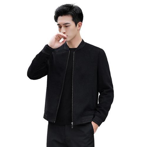 【米蘭精品】毛呢外套羊毛夾克-棒球領休閒寬鬆百搭男外套2色74de71