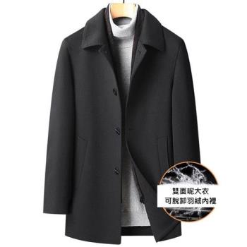 【米蘭精品】毛呢外套羊毛大衣-中長版保暖羽絨內膽男外套74de72