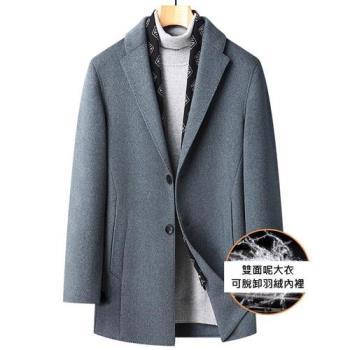 【米蘭精品】毛呢外套羊毛大衣-圍巾領羽絨內膽中長款男外套2色74de73