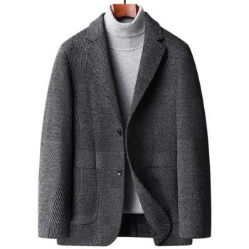【米蘭精品】毛呢外套羊毛大衣-條紋休閒中長版保暖男外套74de74
