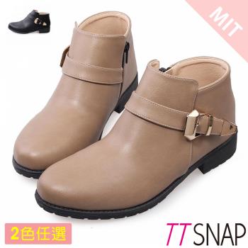 TTSNAP短靴-MIT率性單釦帶低跟踝靴 黑棕