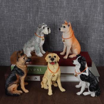 仿真狗擺件現代客廳家居動物裝飾品邊牧雪納瑞模型創意樹脂工藝品