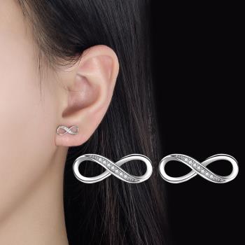 【Emi艾迷】韓系簡約輕奢無限符號鋯石微鑲925銀針耳環
