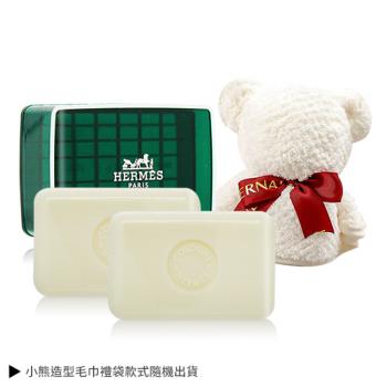 HERMES 愛馬仕 橘綠之泉香皂(50gX2)+小熊毛巾禮袋-情人節獻禮