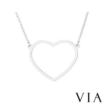 【VIA】符號系列 縷空愛心線條造型白鋼項鍊 造型項鍊 鋼色