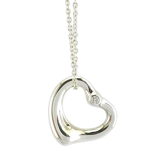 TIFFANY  鑲鑽石925純銀Open Heart墜飾項鍊