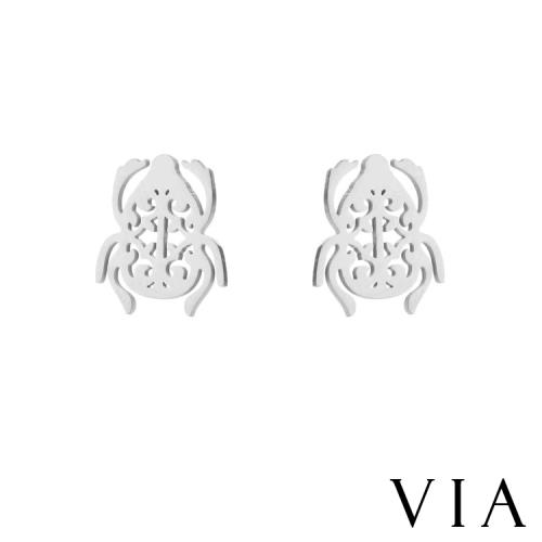 【VIA】昆蟲系列 縷空聖甲蟲造型白鋼耳釘 造型耳釘 鋼色