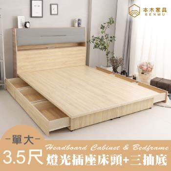 【本木】伊姆 房間二件組-單大3.5尺 掀枕床頭+三抽床底