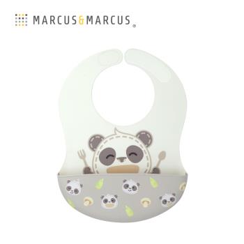【MARCUS&MARCUS】動物樂園大口袋寬版矽膠立體圍兜-貓熊