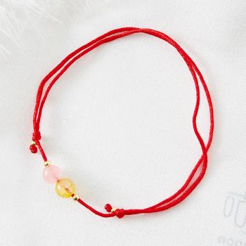 【咕咕好運GoodGoodLuck】愛情與麵包晶石腳鍊-紅｜《含開光》粉晶｜幫助愛情、招好人緣｜髮晶｜招財、幫助事業