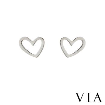 【VIA】符號系列 隨性愛心線條造型白鋼耳釘 造型耳釘 鋼色