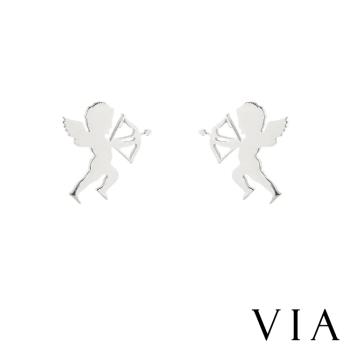 【VIA】時尚系列 可愛小天使邱比特造型白鋼耳釘 造型耳釘 鋼色
