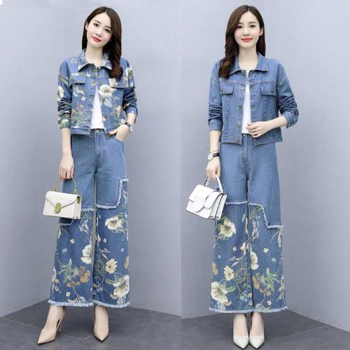 型-【韓國K.W.】丹寧拼接法式優雅牛仔套裝