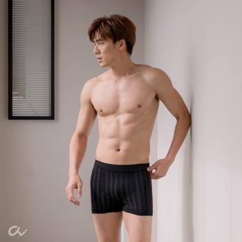 【巧奇】男-條紋平口褲-黑色 台灣製 平口褲 內褲 無痕 零著感無縫呼吸平口褲