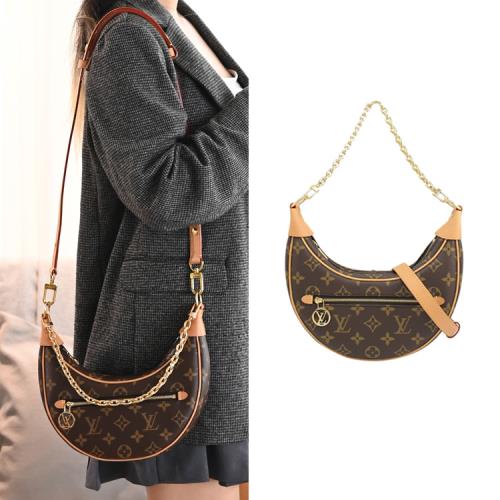 Louis Vuitton LV M81098 LOOP Monogram 花紋鏈條肩背/斜背半月包
