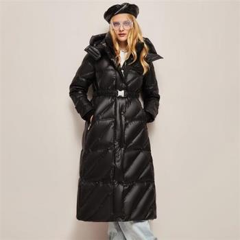【米蘭精品】羽絨外套鴨絨夾克-加厚防風連帽長款女外套2色74dg19