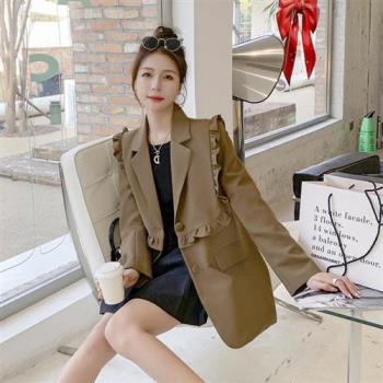 【米蘭精品】西裝外套休閒西服-秋季韓版木耳邊拼接女外套2色74dd1