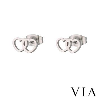 【VIA】符號系列 可愛縷空雙心造型白鋼耳釘 造型耳釘 鋼色