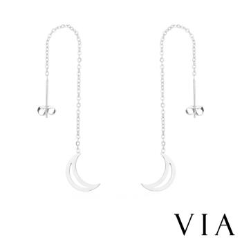 【VIA】符號系列 縷空月亮長款耳線流蘇造型白鋼耳環 造型耳環 流蘇耳環 鋼色