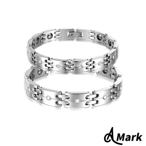 【A MARK】閃耀水鑽能量磁石316L鈦鋼手鍊 B款 窄版