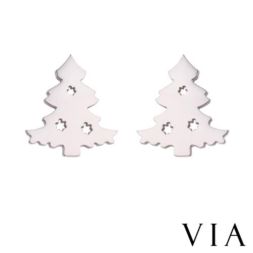 【VIA】節日系列 可愛聖誕樹造型白鋼耳釘 造型耳釘 鋼色