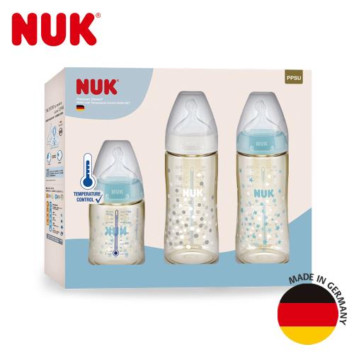 德國NUK-新生兒PPSU感溫奶瓶禮盒組(寬口徑PPSU感溫奶瓶300ml+150ml+矽膠奶嘴)-慈濟*東森共善
