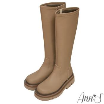 Ann’S就是比較瘦-霧面全真皮頂級牛皮輕量厚底及膝長靴5cm-杏