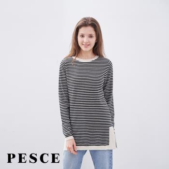 【PESCE】100% Cashmere長袖條紋上衣 義大利品牌 TW-928