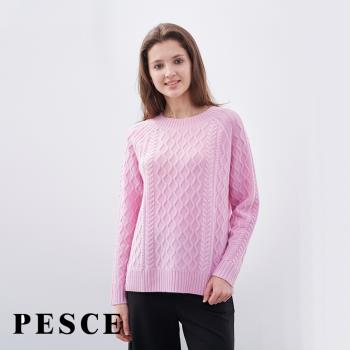 【PESCE】100% cashmere 圓領絞花毛衣 義大利品牌 SM0010 三色可選