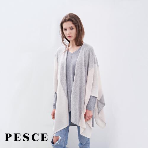 【PESCE】100% Cashmere 雙色羊絨外套披肩 義大利品牌 TW-998 白灰 尺寸138*116公分