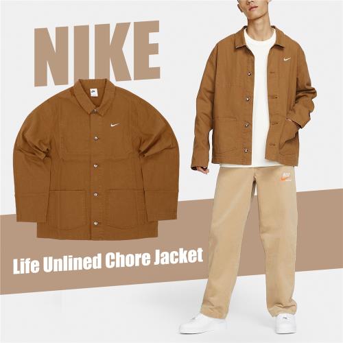 Nike 長袖上衣 Life Unlined Chore Jacket 男款 咖哩棕 休閒 帆布 寬鬆 DQ5185-270