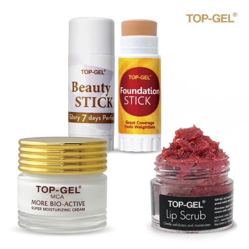 TOP-GEL 『光澤四重奏』-美膚霜+酵素珍珠膏+修容粉條棒+草莓唇部去角質