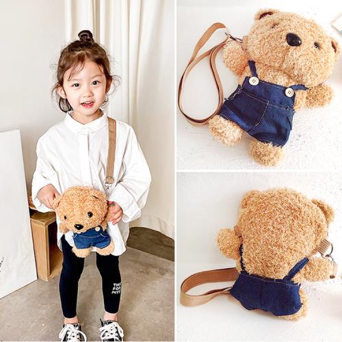 熊熊動物小熊兒童斜背包包肩背包側背包絨毛斜背包 48-00098【卡通小物】 