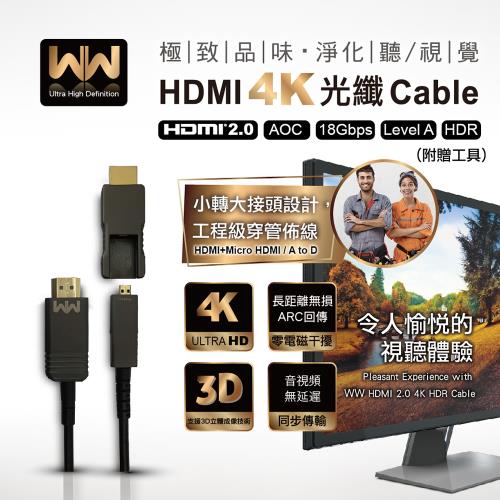 WW LIGHT HDMI 2.0 A TO D(Level A) 4K HDR HDMI 光纖傳輸線 -15M