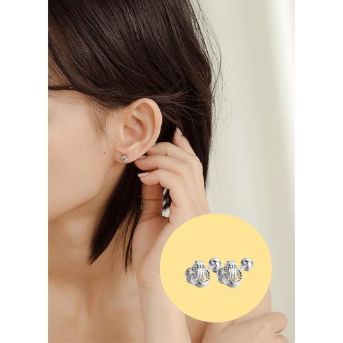 【A&R】韓版s999純銀編織毛線球轉珠耳環 L號(鎖珠 螺絲耳扣 鎖式 愛心 情人節 生日禮物 圓形纏繞)