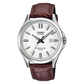 【CASIO 卡西歐】紳士男錶 皮革錶帶 白面刻度 藍寶石水晶玻璃 50米防水 MTS-100L(MTS-100L-7A)