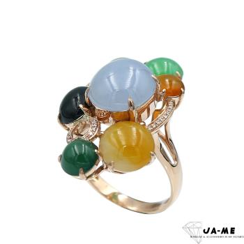 【JA-ME】天然A貨翡翠冰種多彩18K鑽石戒指(國際圍12)