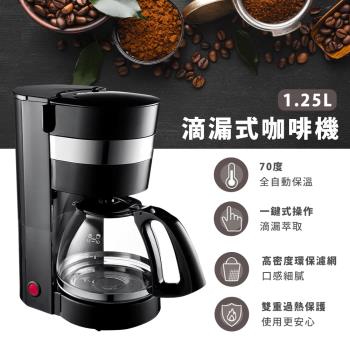 【KINYO】1.25L滴漏式咖啡機(內建溫控器 多孔花灑式出水 研磨機 咖啡機 )